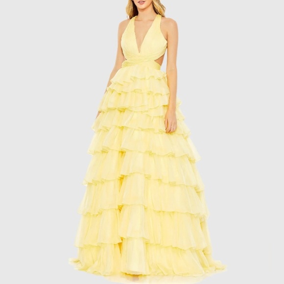 MAC DUGGAL Chiffon layered cut-out 
Ball Gown✨NWT✨Lemon✨Style # 67988 Size 10(M) - Picture 1 of 6